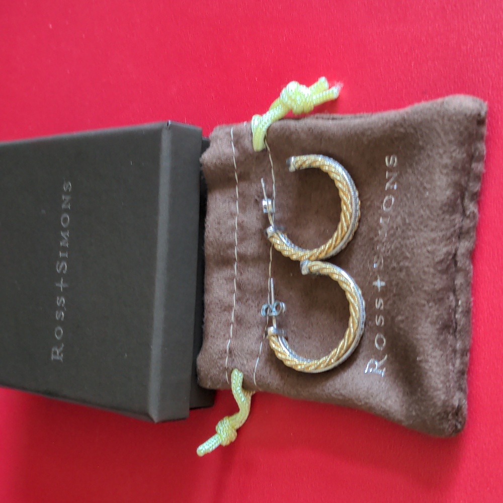 CZ 18K Gold Plated and Silver Hoop Earrings with Original Packaging